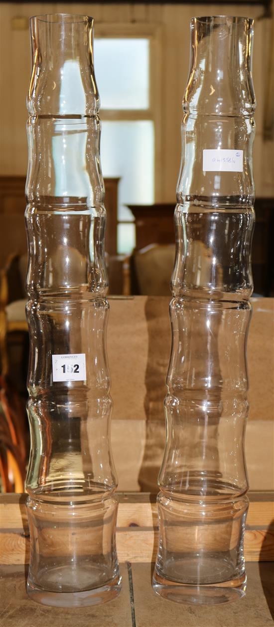 Pair tall studio glass bamboo form vases